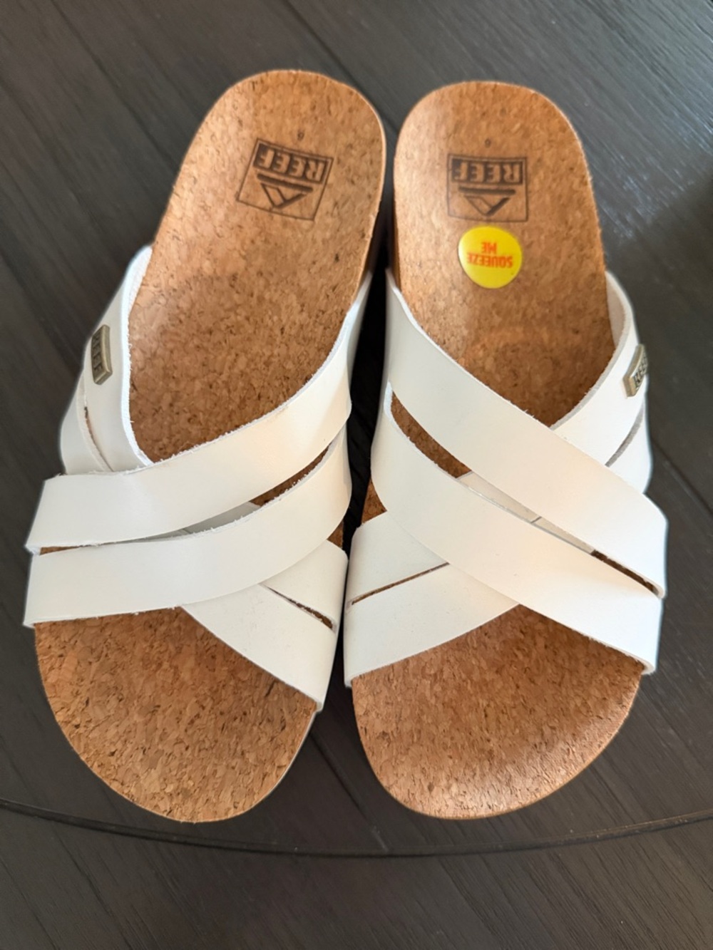 Reef Women’s White Cross-Strap Cork Slide Sandals size 6